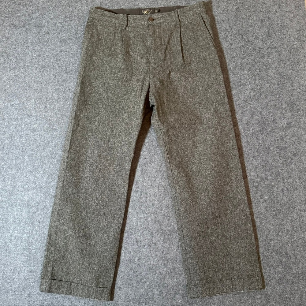 RRL Ralph Lauren Mens Salt and Pepper Textured Pleated Cuffed Pants Grey 34x32